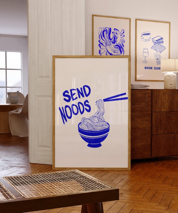 Send Noods Print Blue Kitchen Poster Kitchen Poster Trendy Wall Art Minimalist Print Cute Kitchen Poster