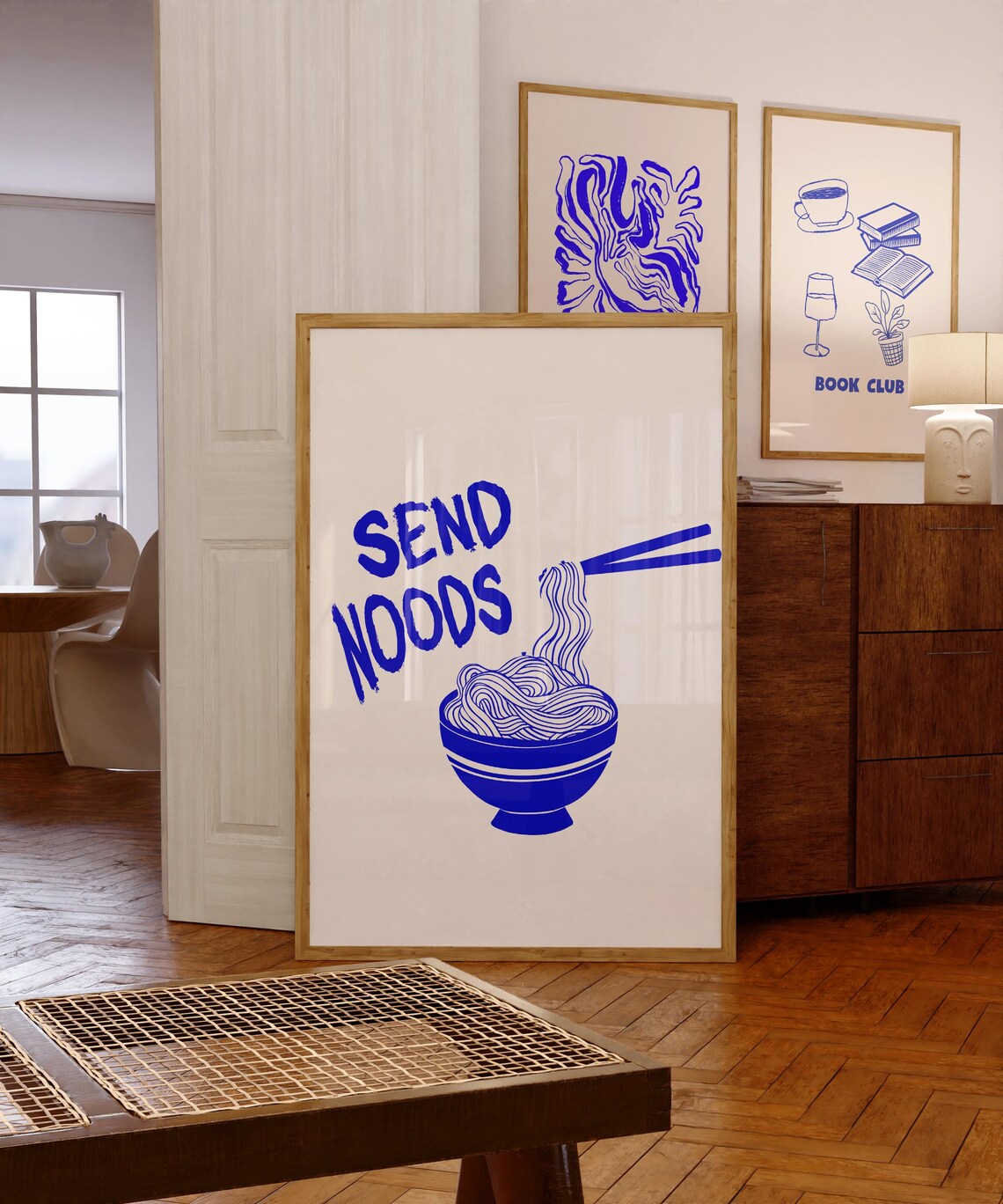 Send Noods Print Blue Kitchen Poster Kitchen Poster Trendy Wall Art Minimalist Print Cute Kitchen Poster