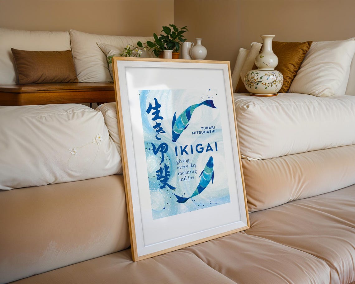 Ikigai Giving Every Day Meaning and Joy Blue Koi Fish Poster - Image 2