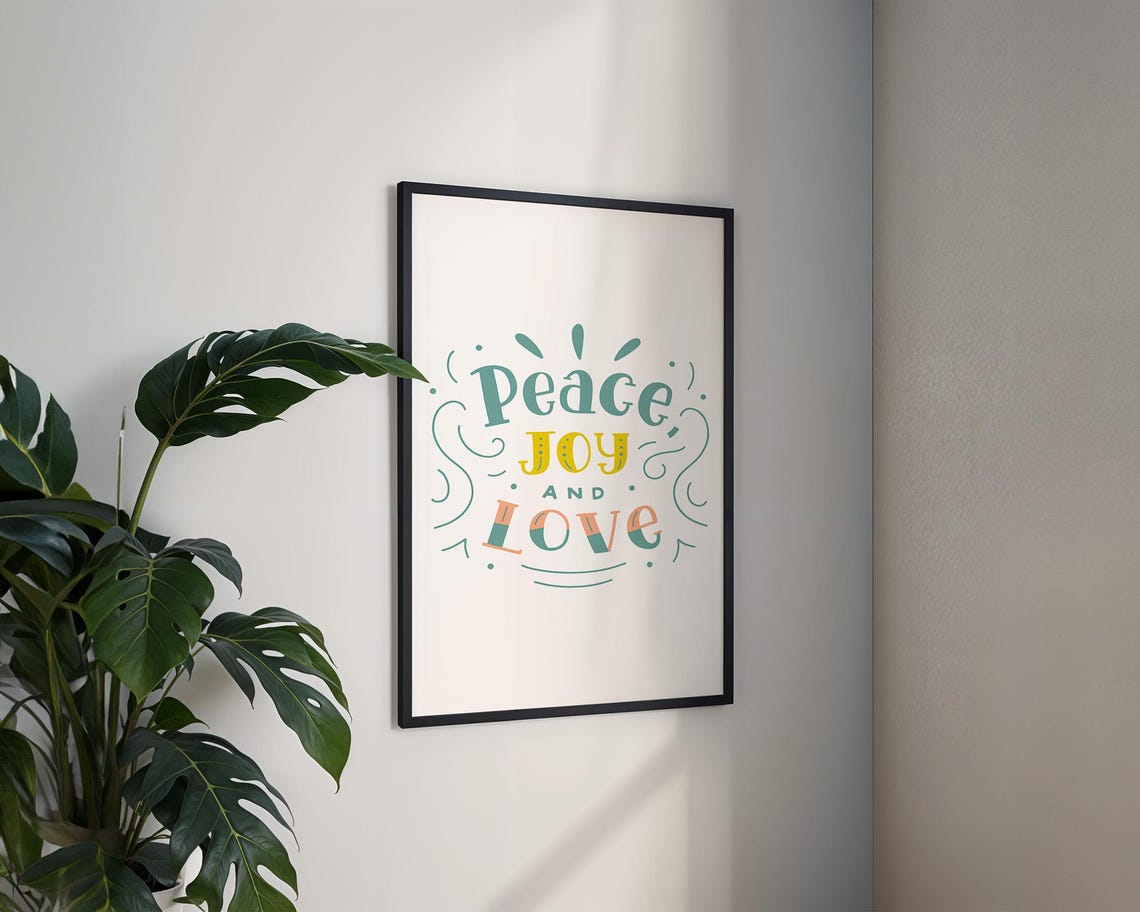 Peace Joy and Love Hand Lettered Retro Quote Affirmation Poster - Image 3