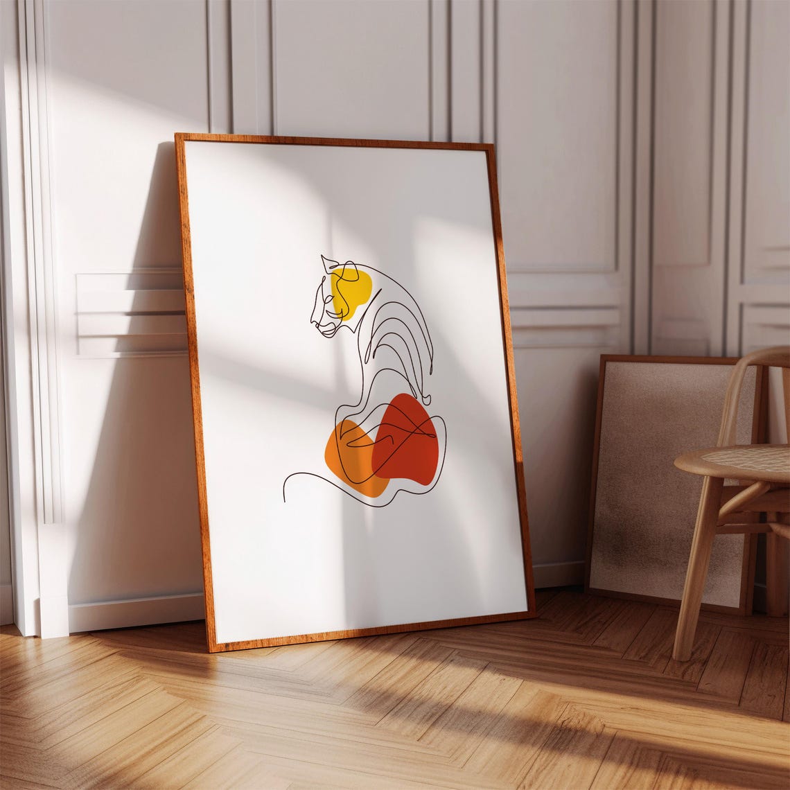 Minimalist Line Art Tiger With Bold Color Blocks Modern Poster - Image 2