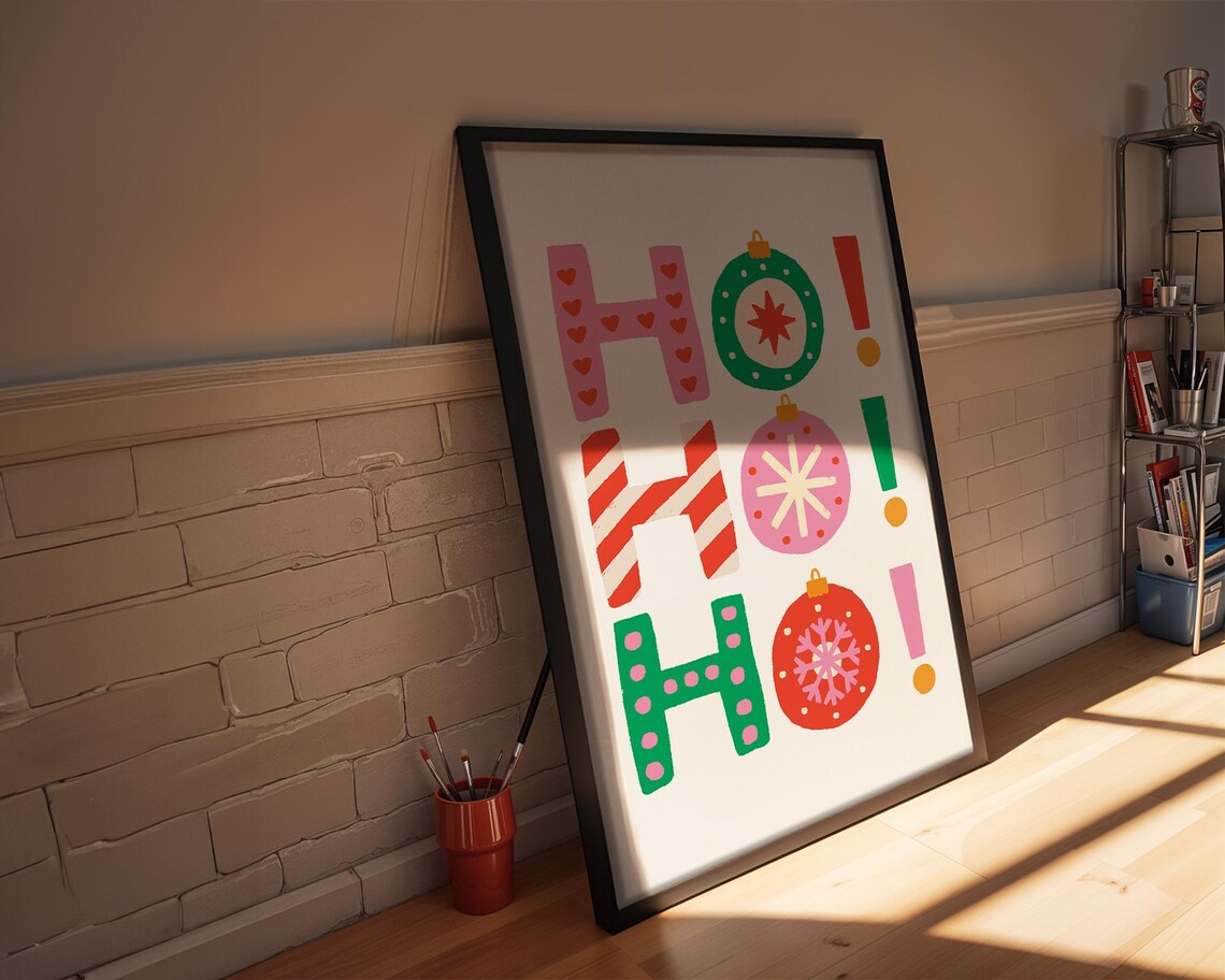 Colorful Ho Ho Ho Christmas Typography Trendy Holiday Poster - Image 3