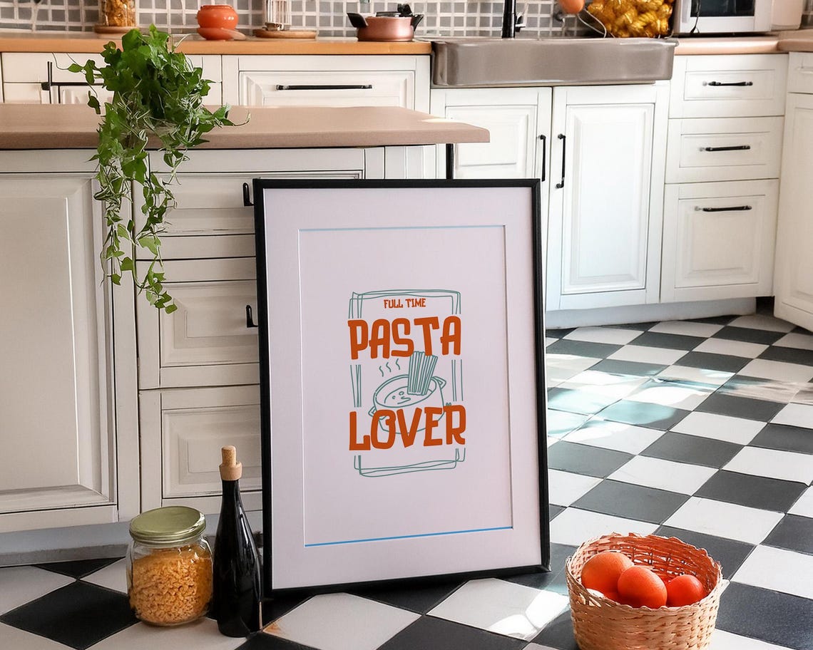 Full Time Pasta Lover Retro Orange Kitchen Spaghetti Pot Poster - Image 4