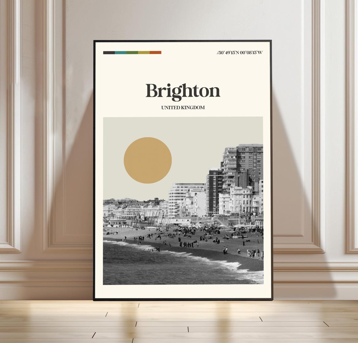 Brighton England United Kingdom Beachfront Minimalist Travel Poster