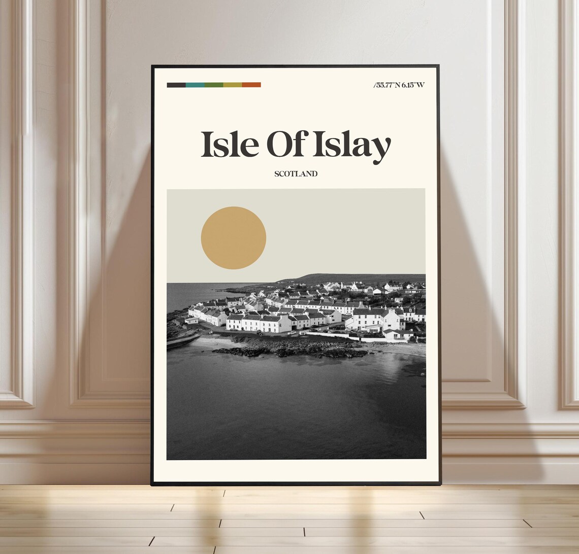 Isle Of Islay Scotland Whitewashed Village Travel Poster Design