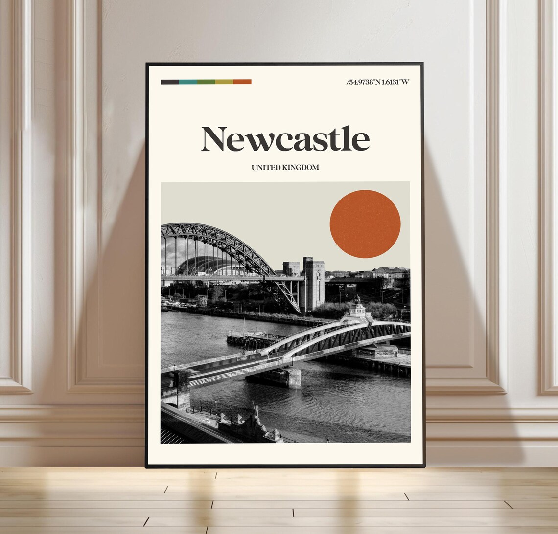 Newcastle United Kingdom Tyne Bridge Cityscape Travel Poster
