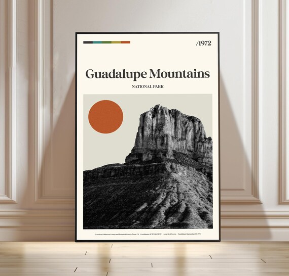 Guadalupe Mountains National Park Texas Desert Peak Black White Travel Poster