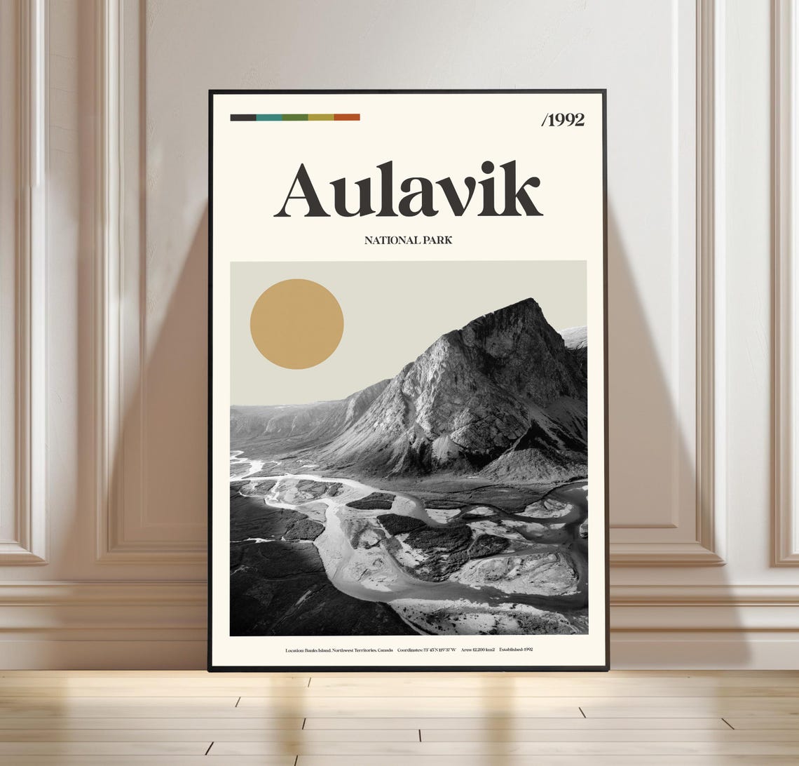 Aulavik National Park Arctic Mountain Retro Canada Travel Poster