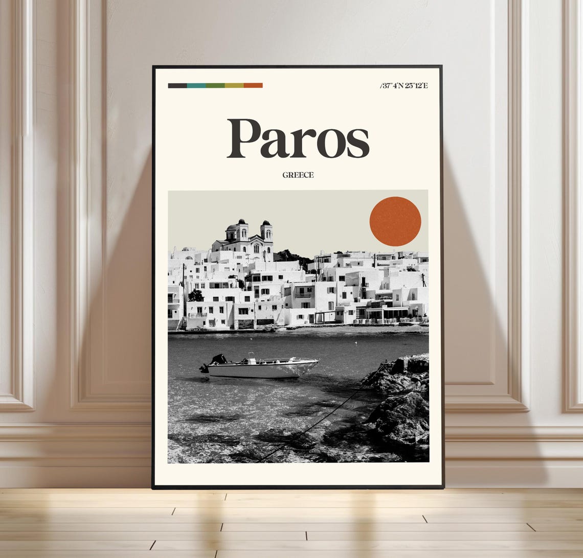 Paros Greece Minimalist Black and White Island Travel Poster
