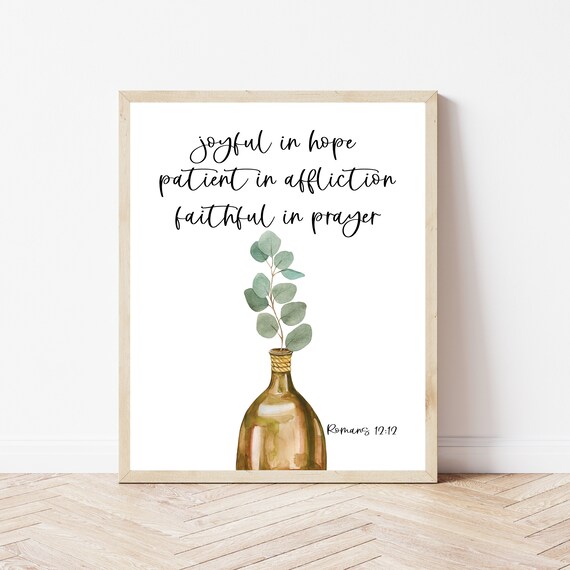 Joyful In Hope Romans 1212 Bible Verse Prints Christian Wall Art Scripture Home Decor Church Religious Sign Office