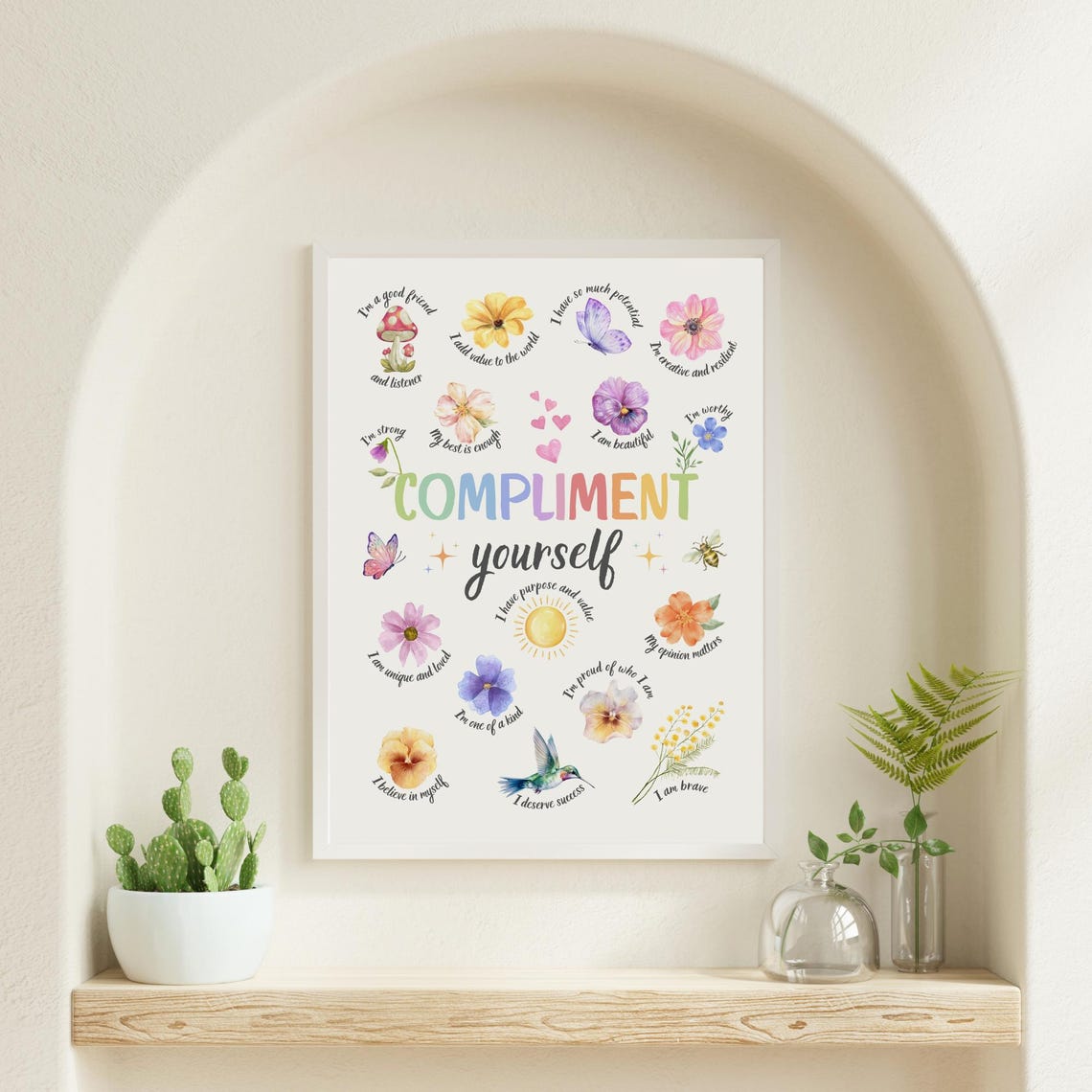 Compliment Yourself Floral Affirmations Chart Self Esteem Kids Poster - Image 6
