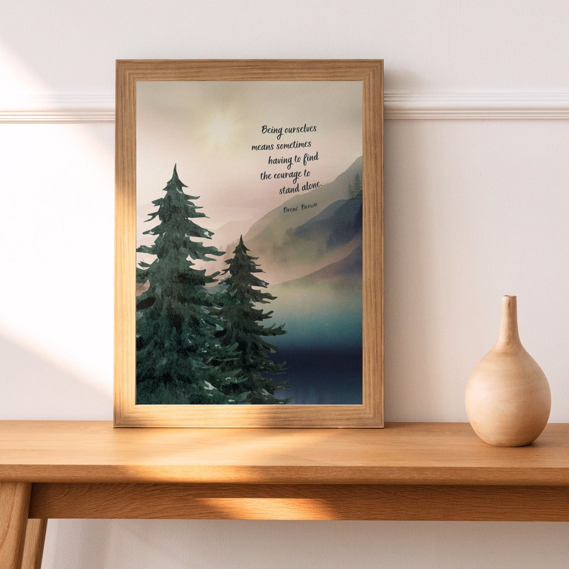 Brene Brown Stand Alone Courage Pine Tree Mountain Watercolor Poster - Image 4