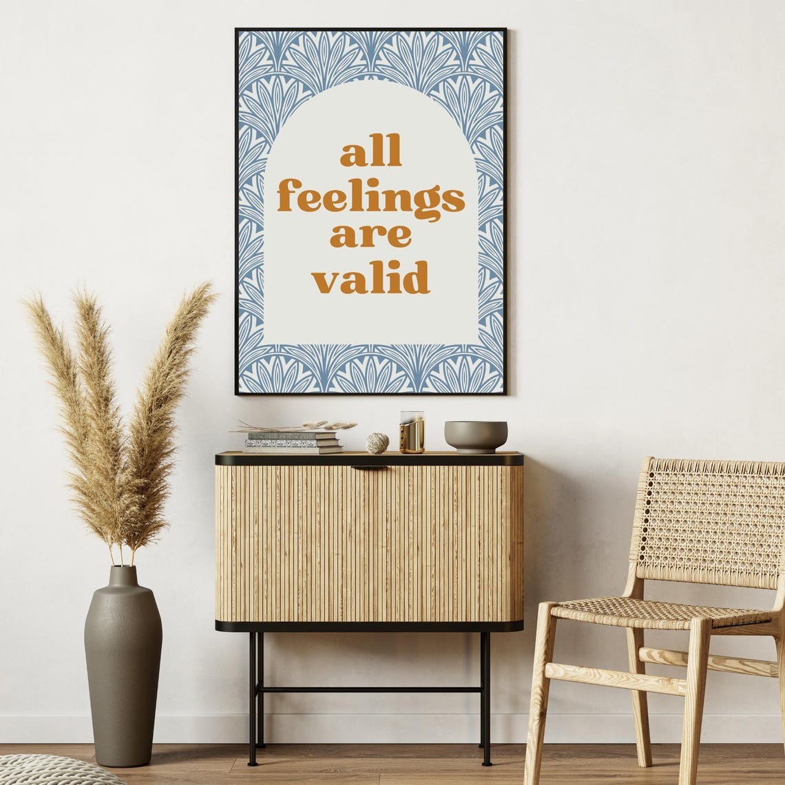 All Feelings Are Valid Quote Blue Palm Border Therapy Office Poster - Image 5