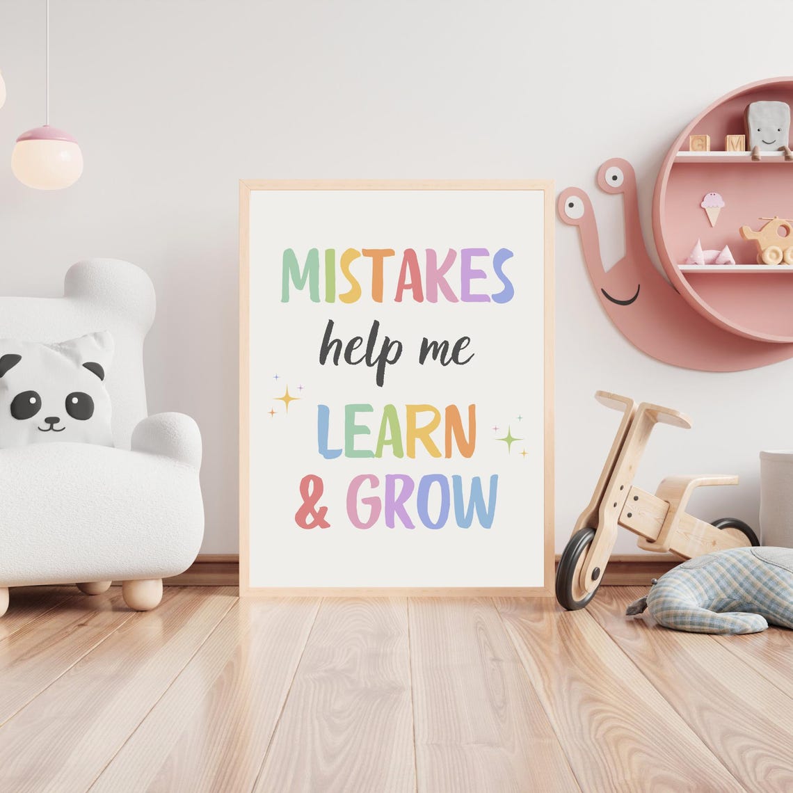 Mistakes Help Me Learn and Grow Rainbow Growth Mindset Kids Poster - Image 3
