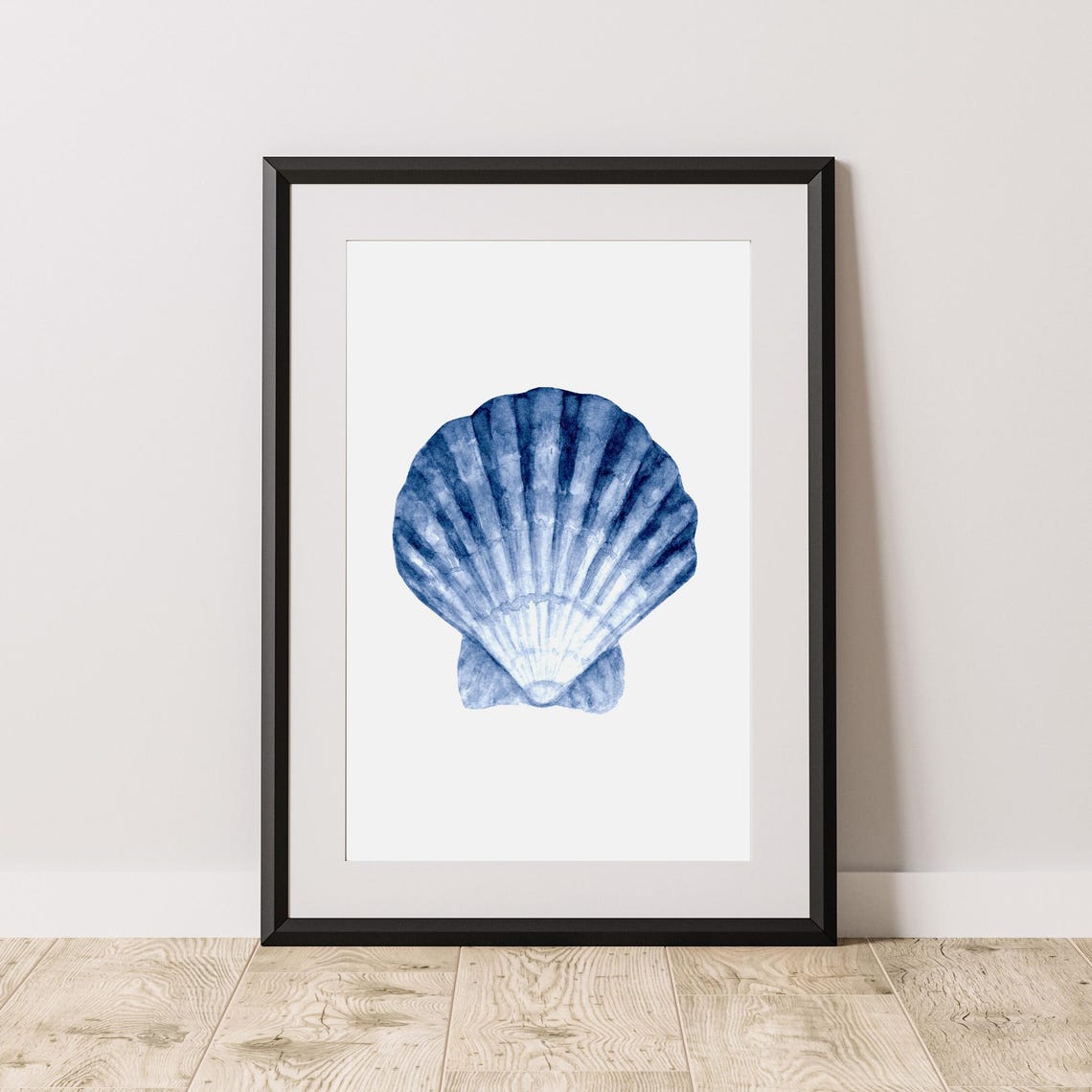 Blue Scallop Shell Watercolor Coastal Beach Minimalist Wall Art - Image 3