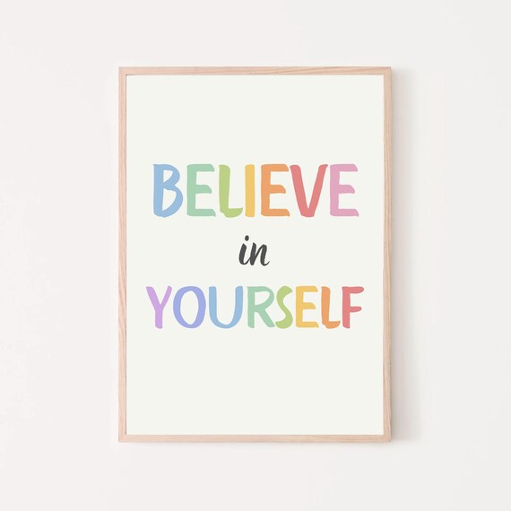 Believe in Yourself Rainbow Pastel Letters Motivational Quote Poster