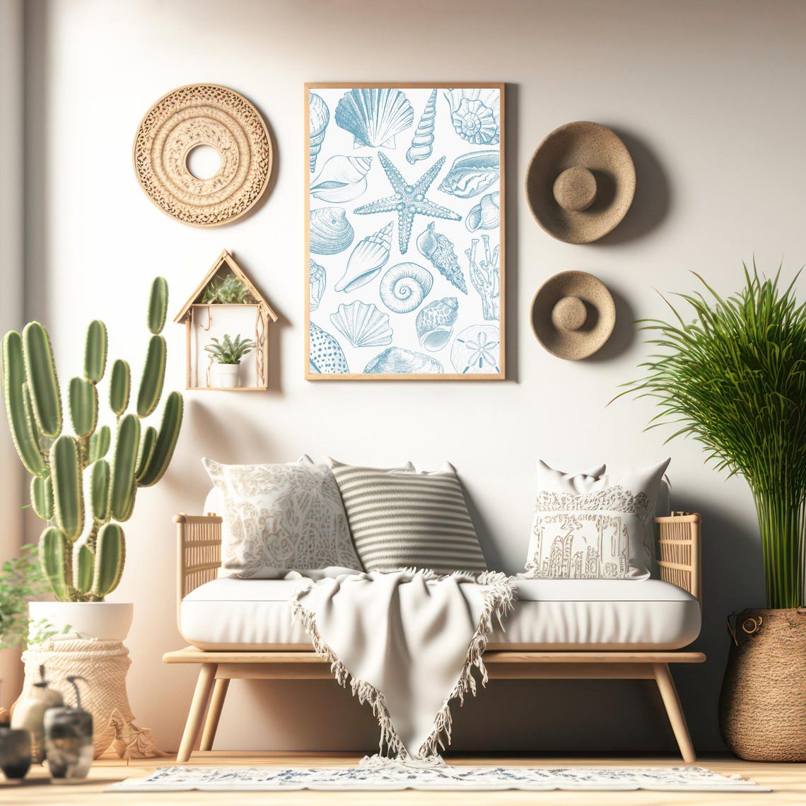 Blue Line Art Seashells Starfish Coral Vintage Coastal Beach Poster - Image 5