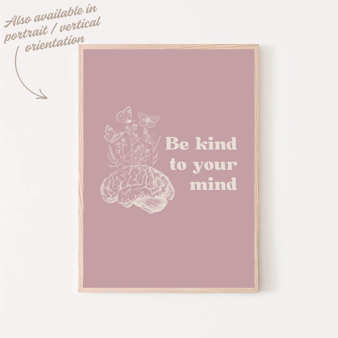 Be Kind to Your Mind Brain Butterflies Dusty Rose Therapy Poster - Image 6