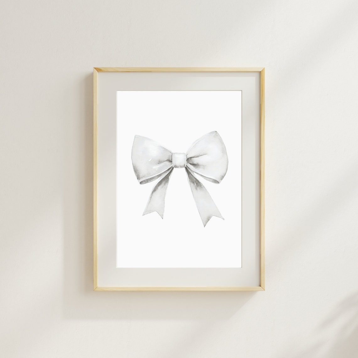 White Watercolor Ribbon Bow Minimalist Elegant Nursery Art Poster