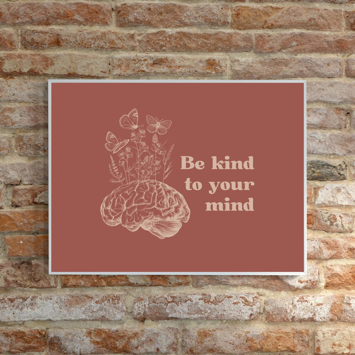 Be Kind to Your Mind Brain Butterflies Terracotta Therapy Poster - Image 3
