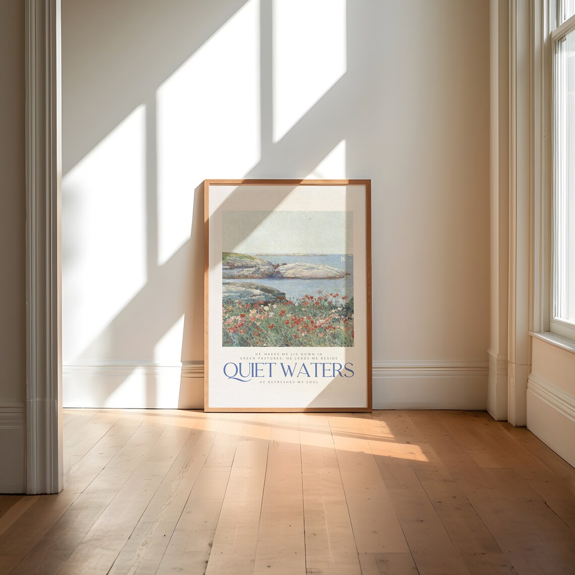 Quiet Waters Psalm 23 Coastal Rocky Shore Watercolor Christian Bible Poster - Image 3