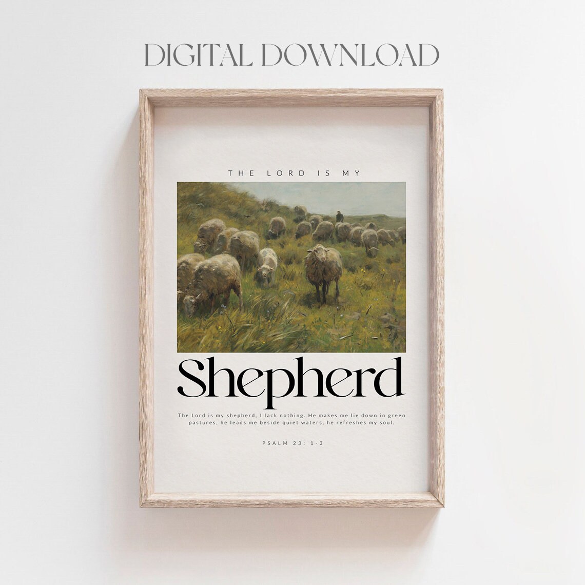 Psalm 23 The Lord Is My Shepherd Vintage Sheep Painting Christian Poster - Image 3