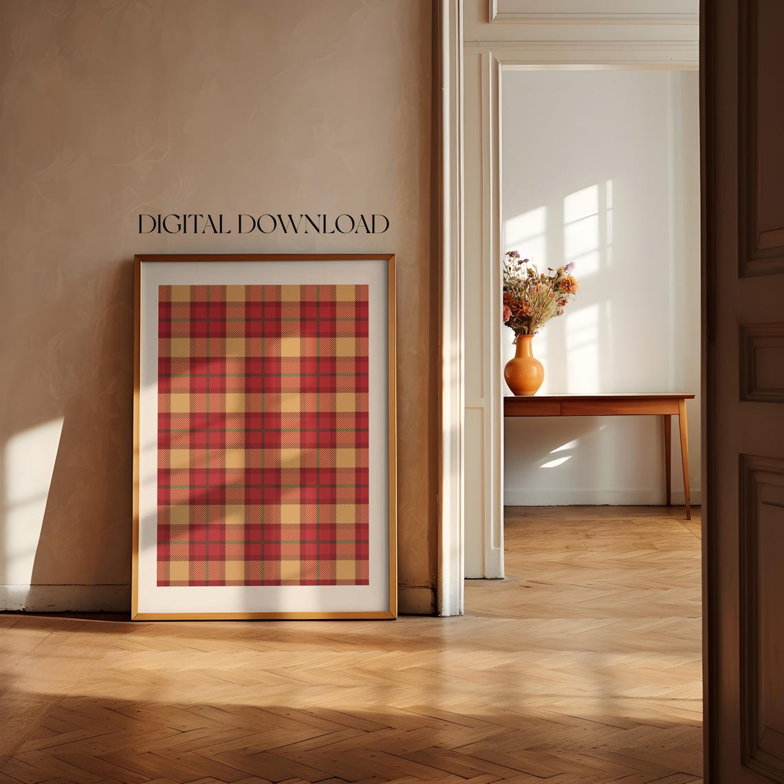 Red Orange Christmas Plaid Check Pattern Holiday Wall Decor Poster - Image 4