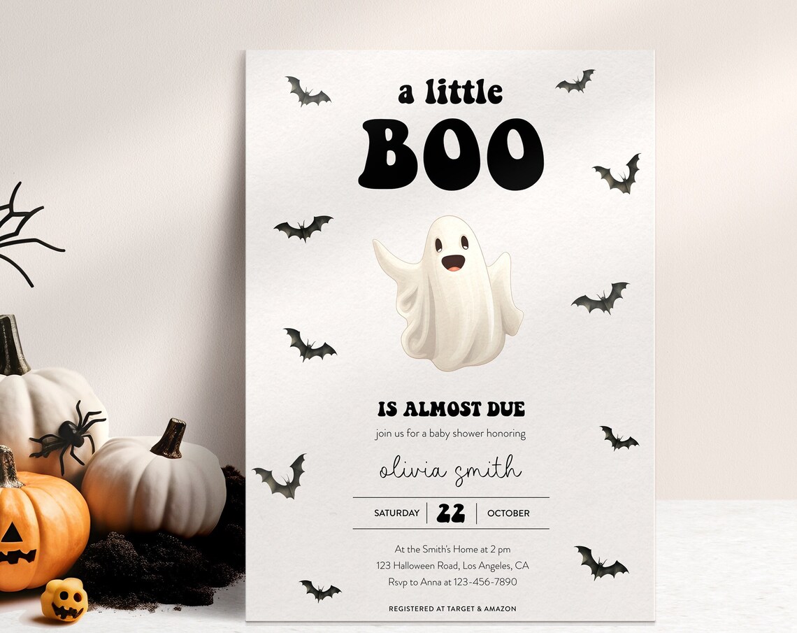 Little Boo Halloween Baby Shower Ghost Invitation Design Poster