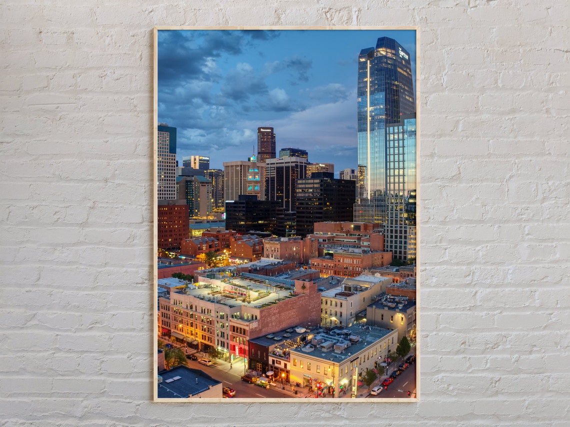 Denver Colorado Downtown Skyline at Dusk with LoDo Lights Poster