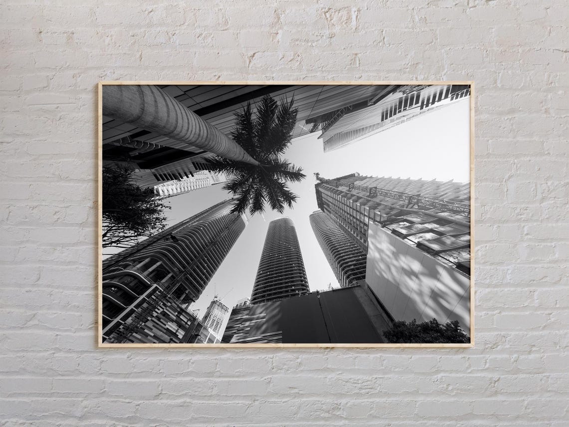 Miami Beach Skyscrapers Black And White Looking Up Cityscape Poster
