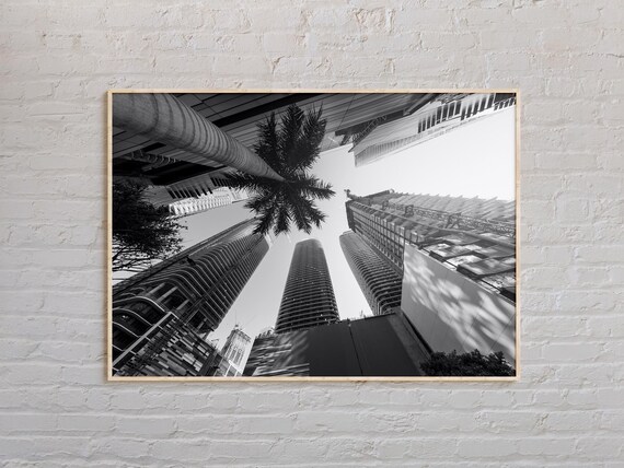 Miami Beach Skyscrapers Black And White Looking Up Cityscape Poster
