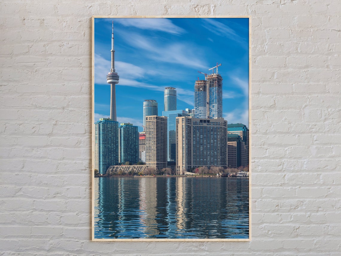 Toronto CN Tower Skyline Lake Reflection Blue Sky Canada Poster