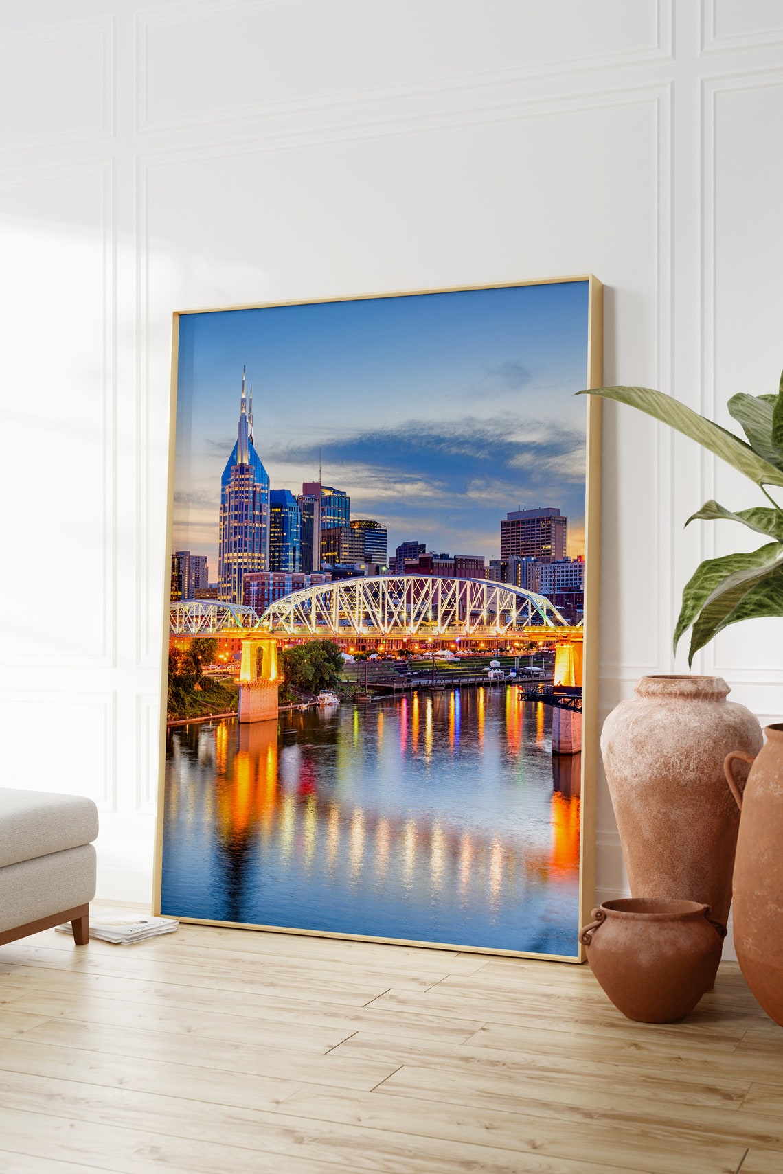 Nashville Tennessee Skyline Dusk Bridge River Reflection Poster - Image 2