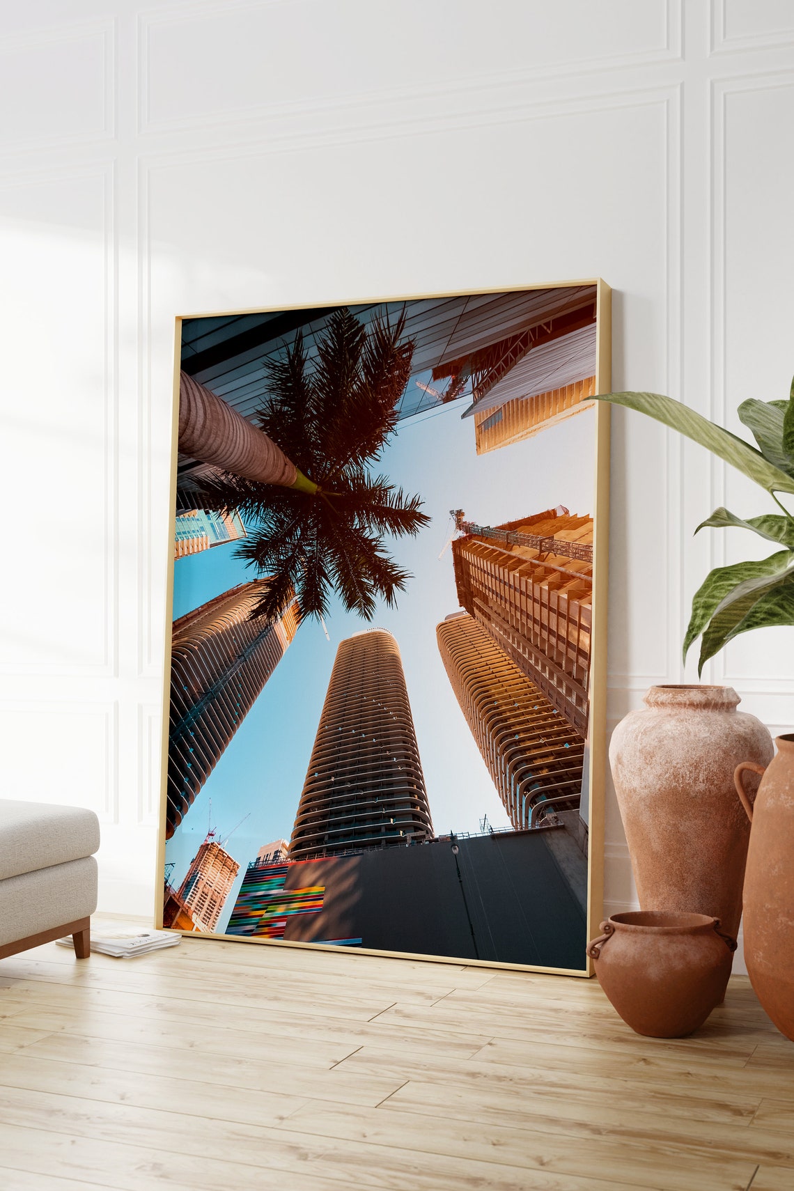 Miami Florida Downtown Skyscrapers Palm Trees City View Poster - Image 2