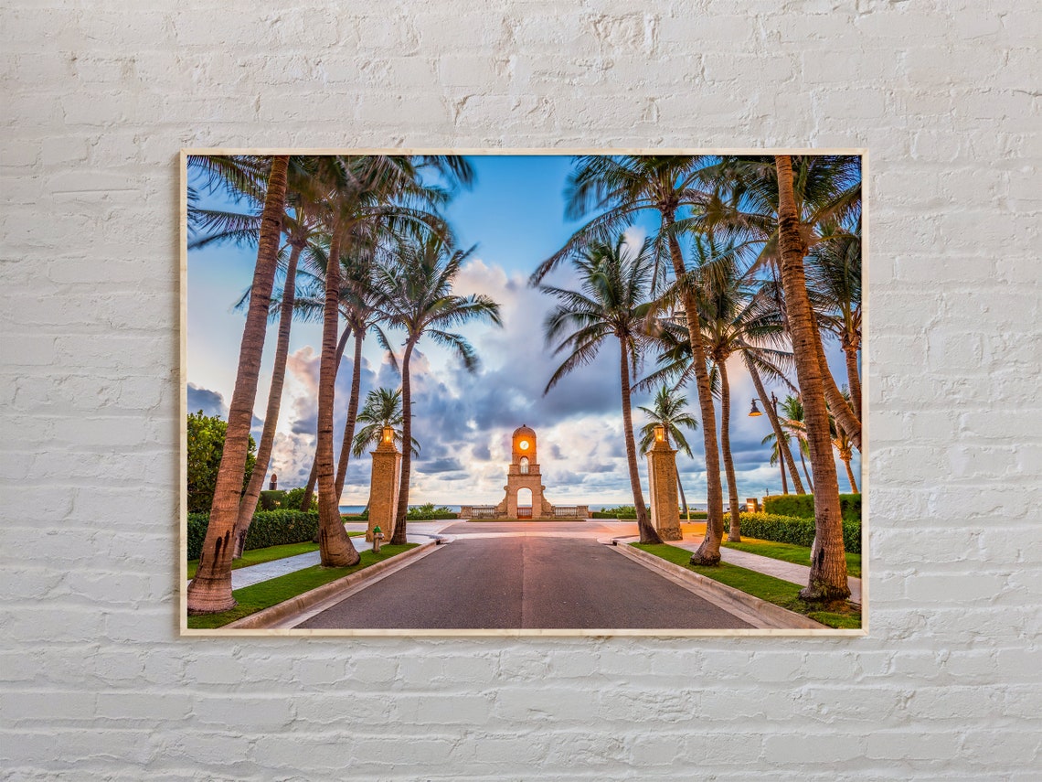 Palm Beach Florida Palm Lined Road Stone Clock Tower Photo Poster
