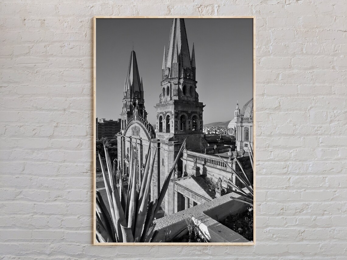 Guadalajara Cathedral Twin Spires Black and White Photo Poster