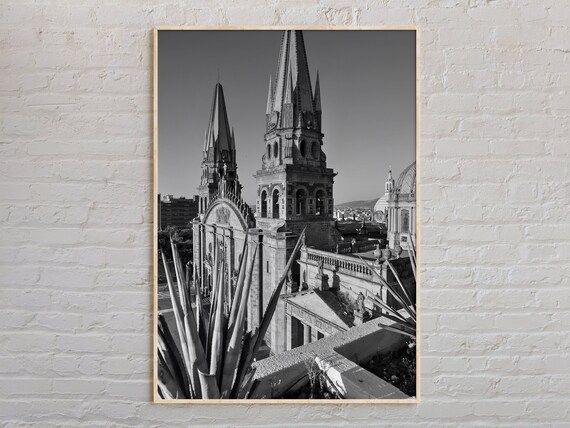 Guadalajara Cathedral Twin Spires Black and White Photo Poster
