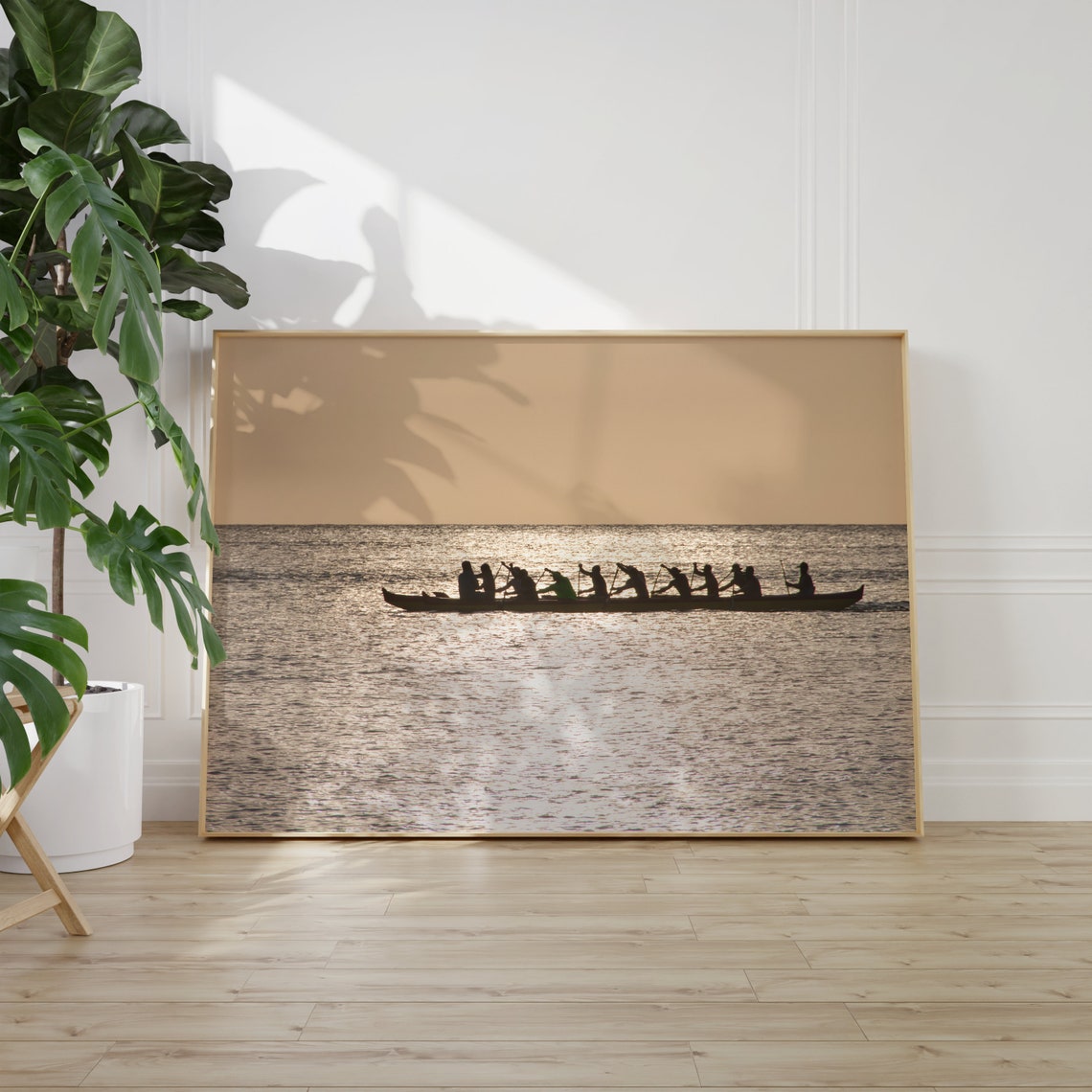 Hanalei Hawaii Outrigger Canoe Silhouette Sunset Landscape Poster - Image 2