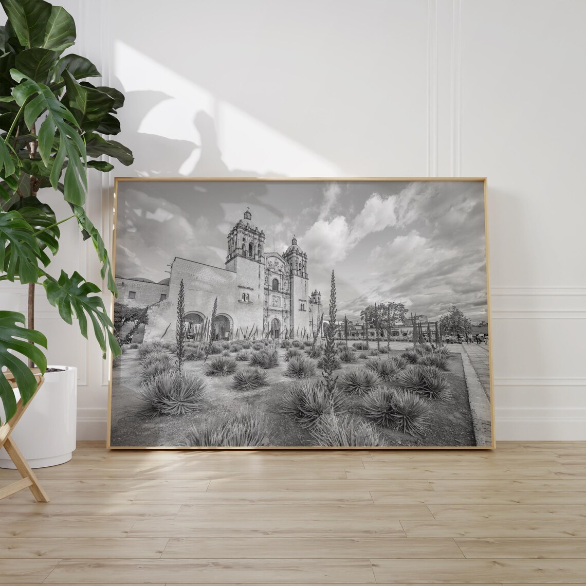 Oaxaca Santo Domingo Church Black and White Botanical Garden Poster - Image 2