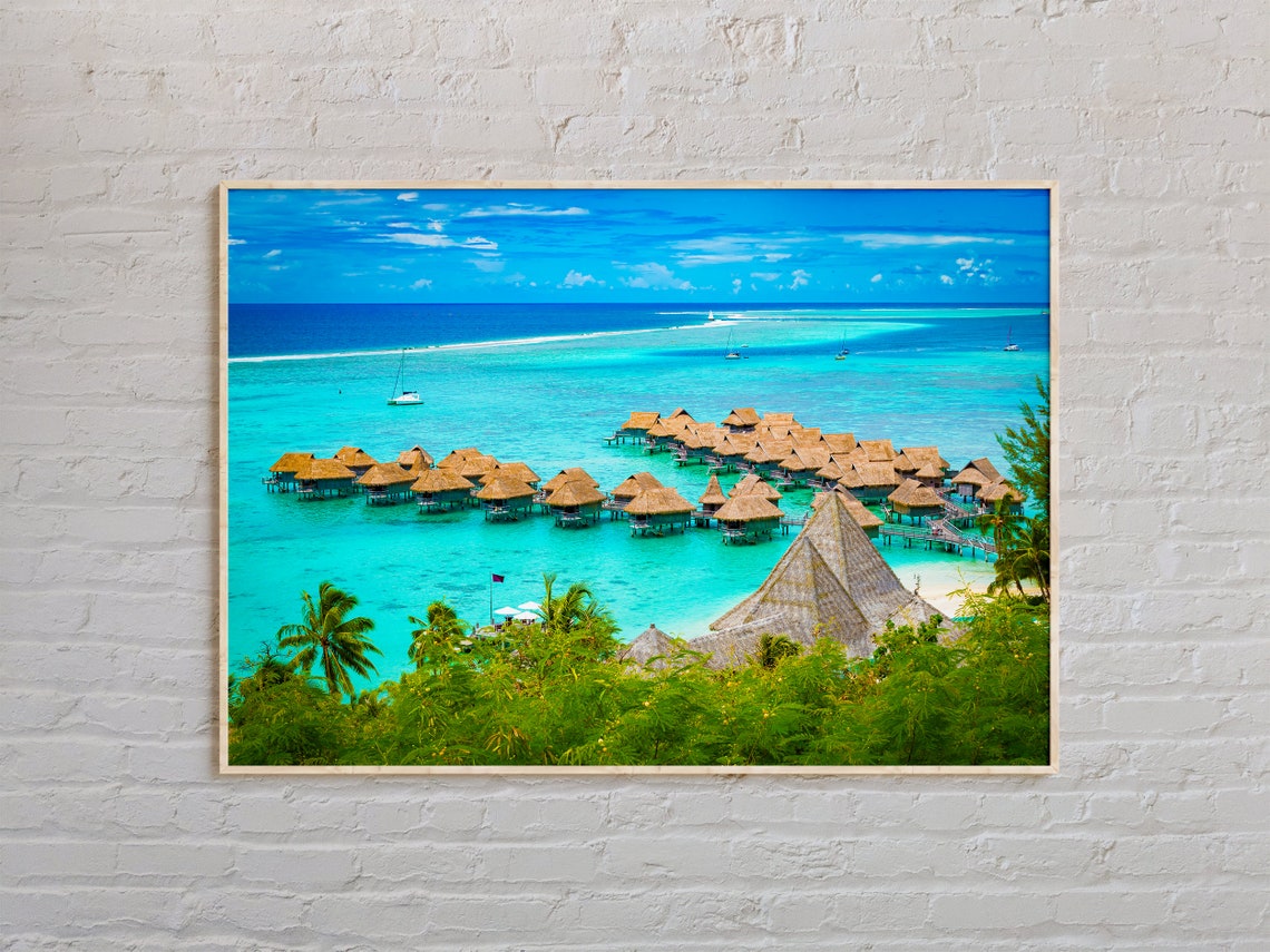 French Polynesia Overwater Bungalows Turquoise Lagoon Poster