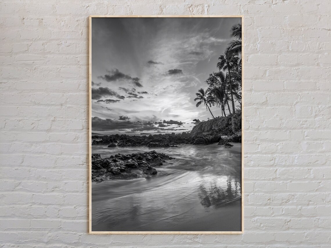 Black and White Maui Travel Poster, Hawaii Print
