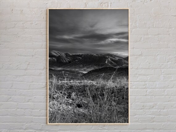 Big Bend National Park Desert Mountains Black White Photo Poster