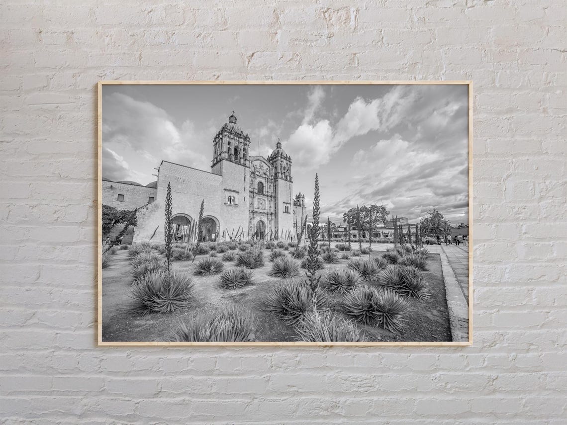 Oaxaca Santo Domingo Church Black and White Botanical Garden Poster