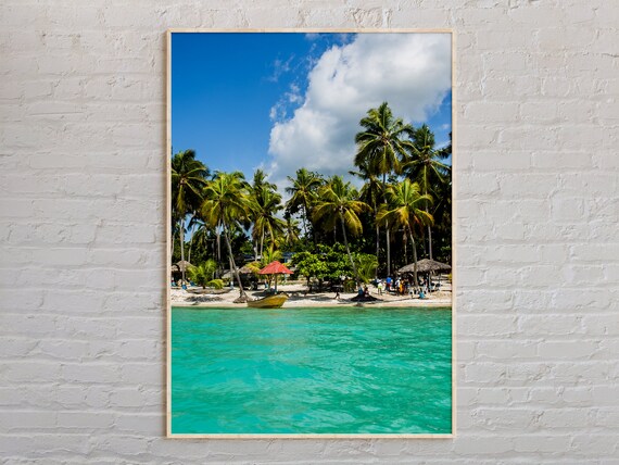 Haiti Palm Beach Turquoise Water Tropical Caribbean Travel Poster
