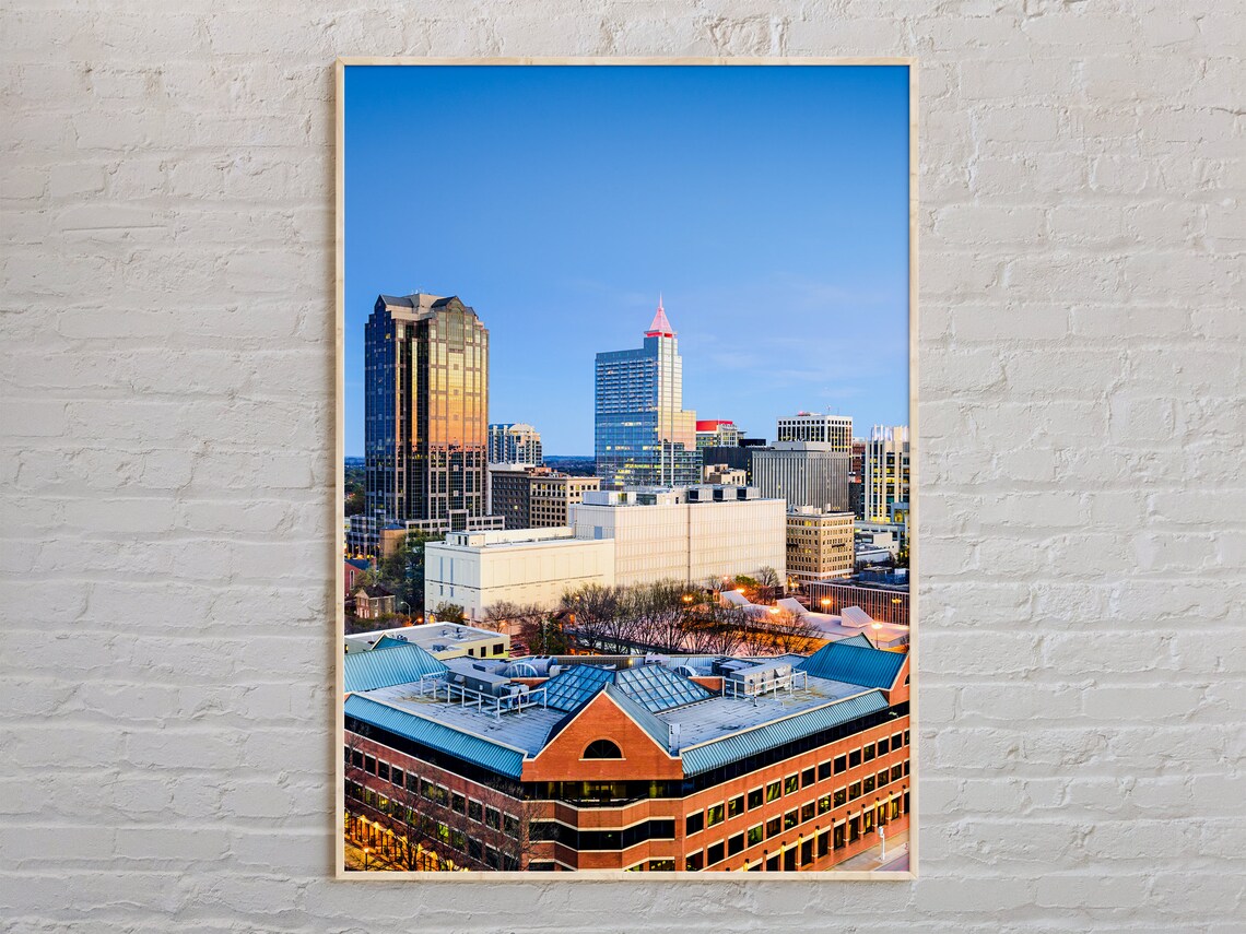 Raleigh North Carolina Skyline Downtown Real Photo City Art Poster