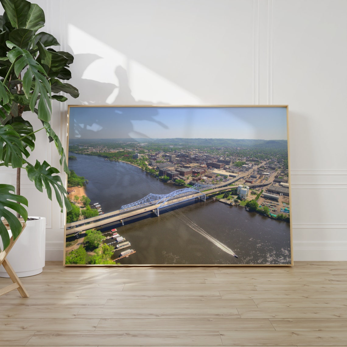 La Crosse Wisconsin Summer Riverfront Bridge Marina Aerial Poster - Image 2