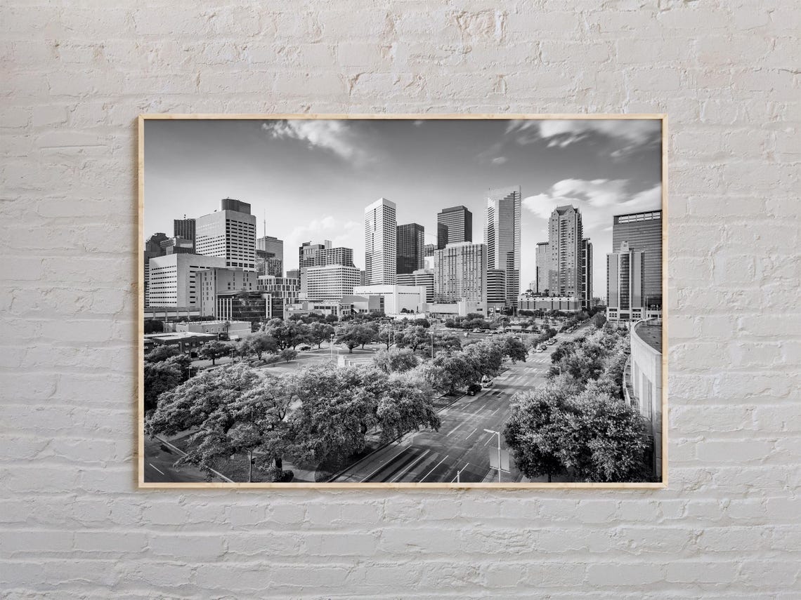 Houston Texas Downtown Skyline Black And White Cityscape Photo Poster