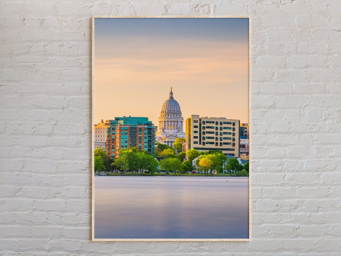 Madison Wisconsin State Capitol Sunrise Lake Monona Skyline Poster
