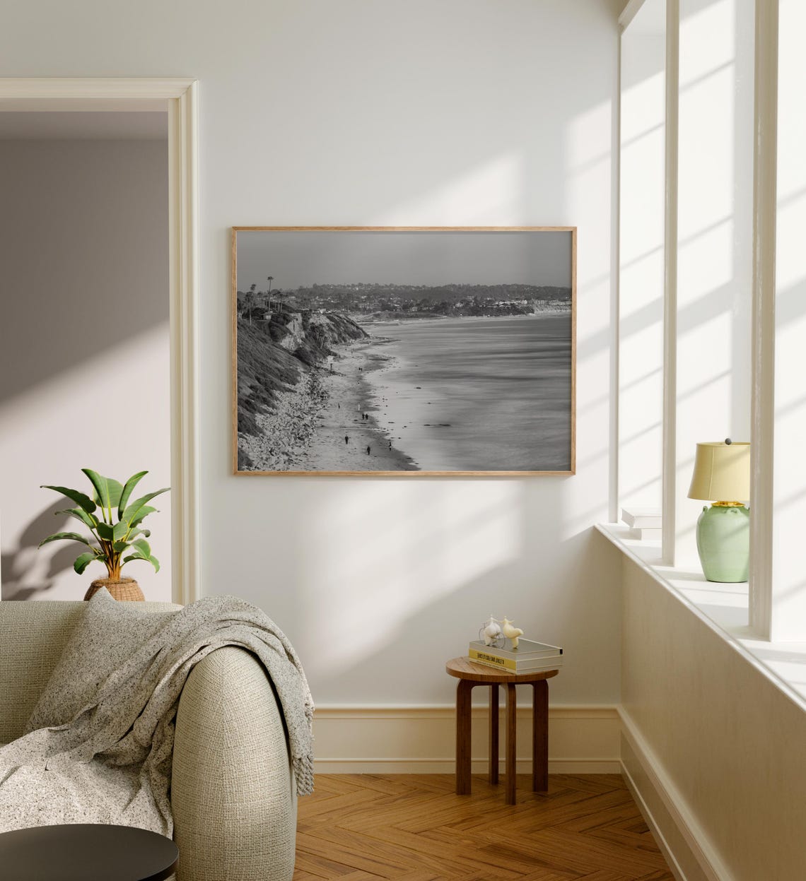 Encinitas Beach Cliffs and Shoreline Black and White Coastal Poster - Image 5