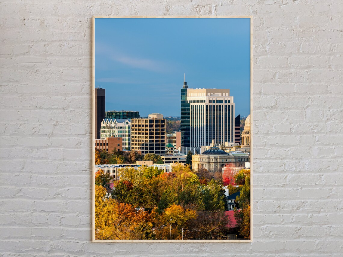 Boise Idaho Downtown Skyline and Capitol in Autumn City Photo Poster